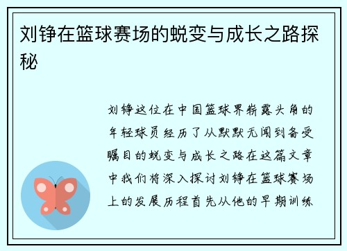 刘铮在篮球赛场的蜕变与成长之路探秘