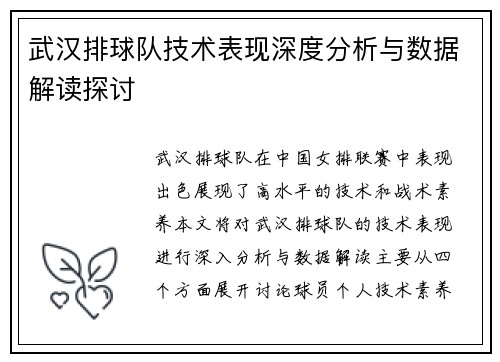 武汉排球队技术表现深度分析与数据解读探讨